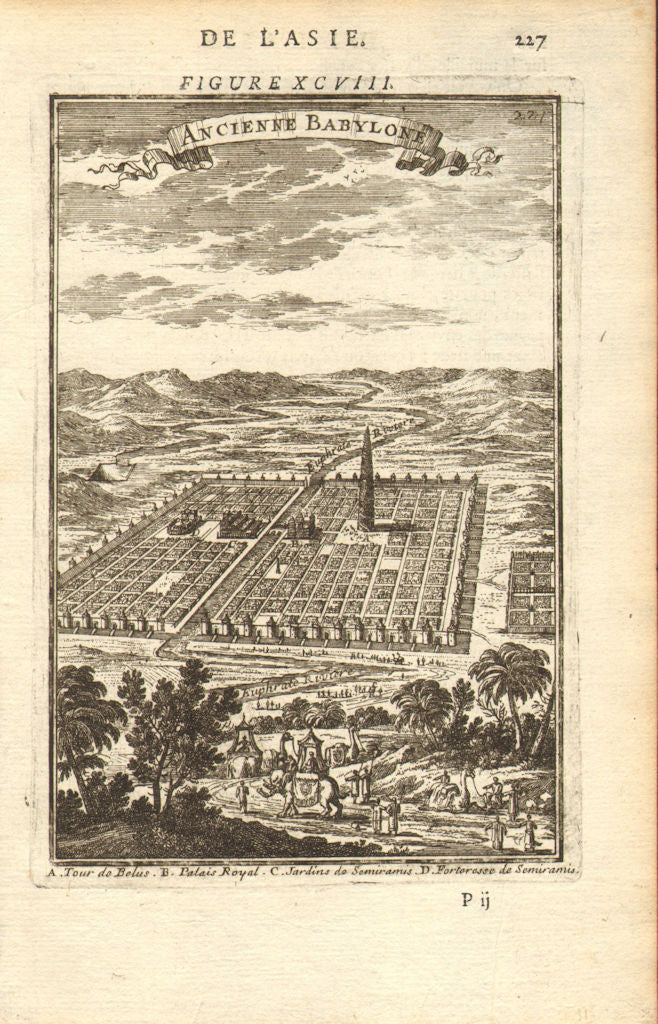 BABYLON. shows Tower of Belus (Babel). Hanging Gardens. Semiramis. MALLET 1683